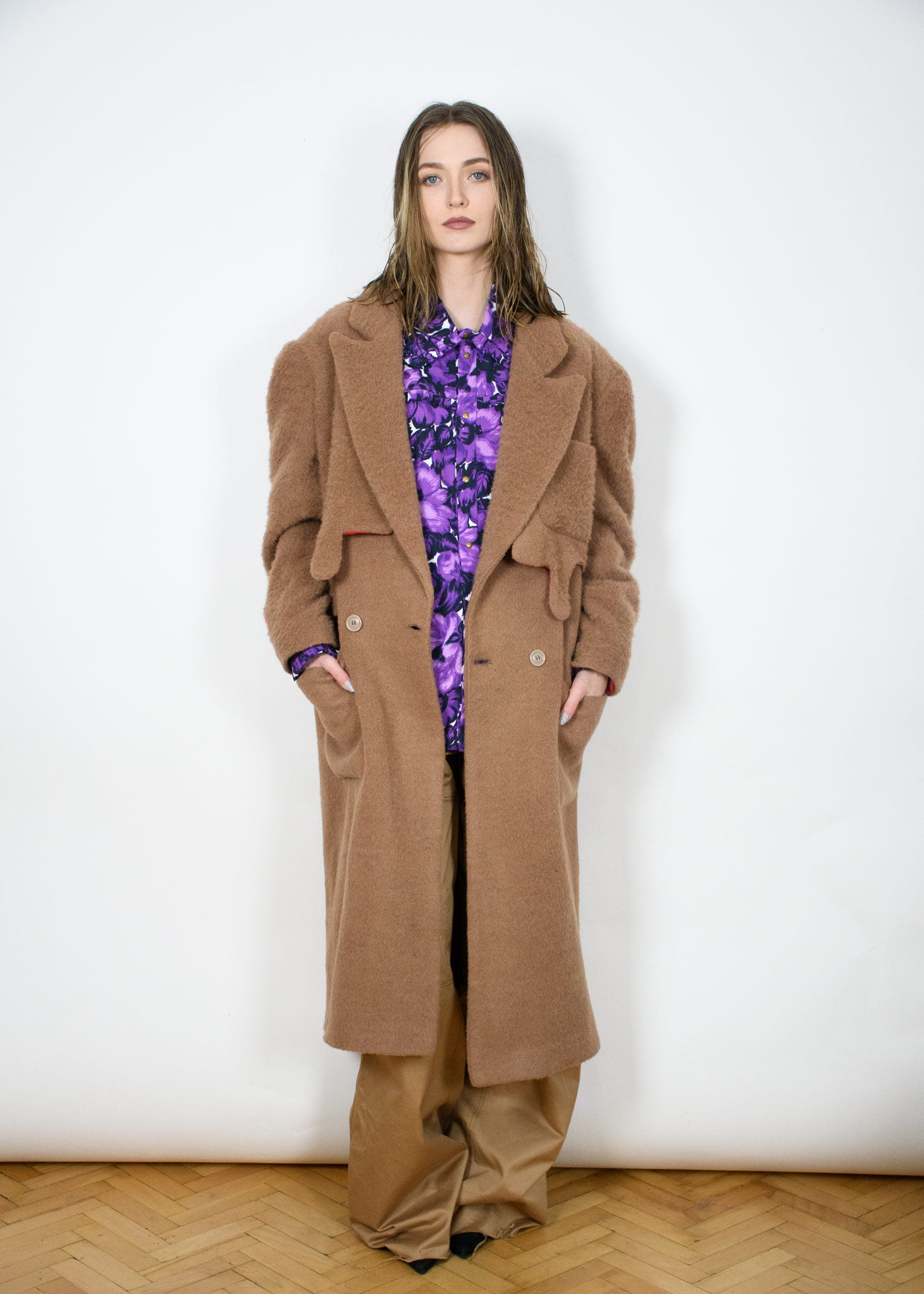 Double-Breasted Wool Blend Coat