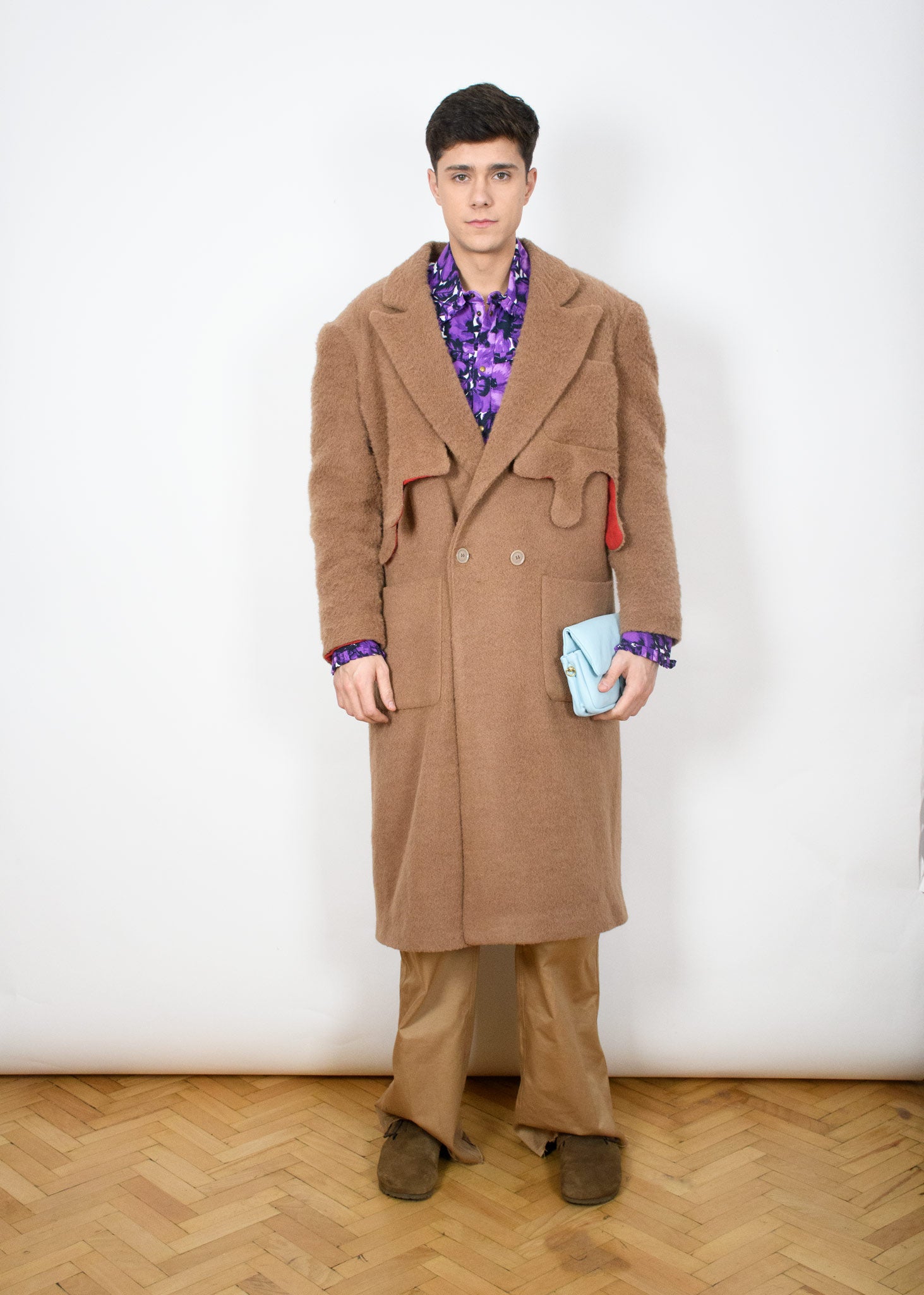 Double-Breasted Wool Blend Coat