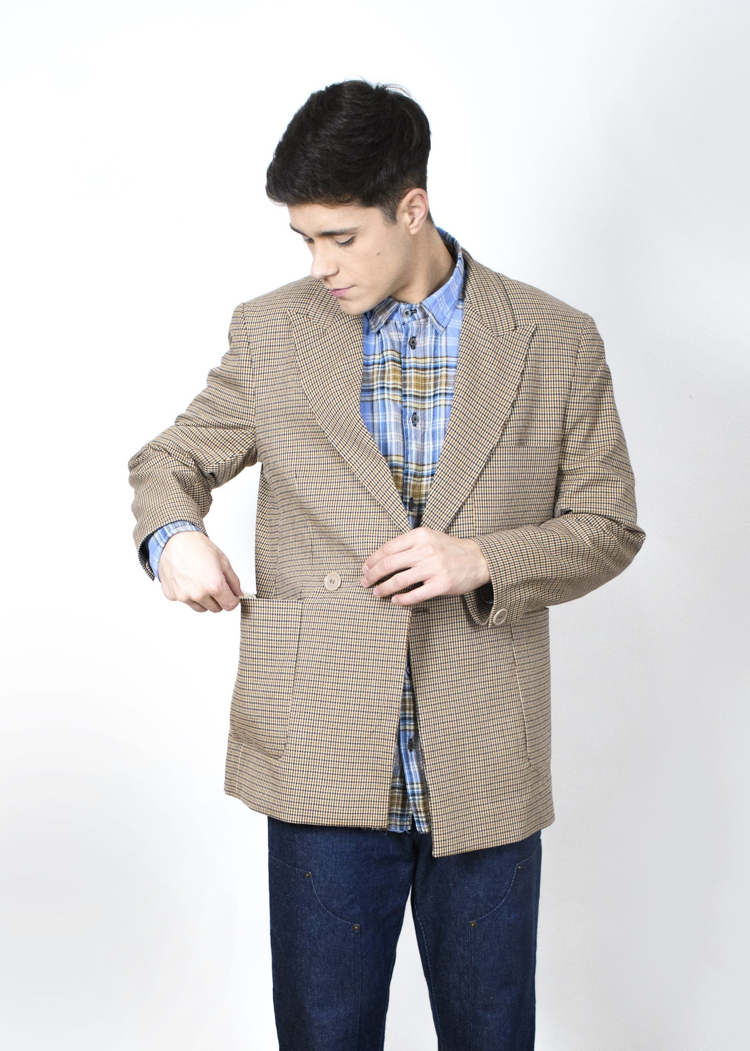 Plaid Wool Blend Blazer