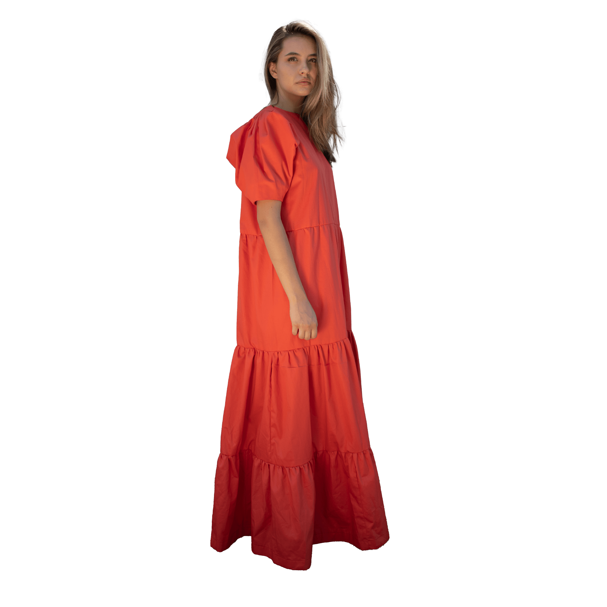 Coral Cotton Long ruffled Dress - ANTON HOJDA | Official Store