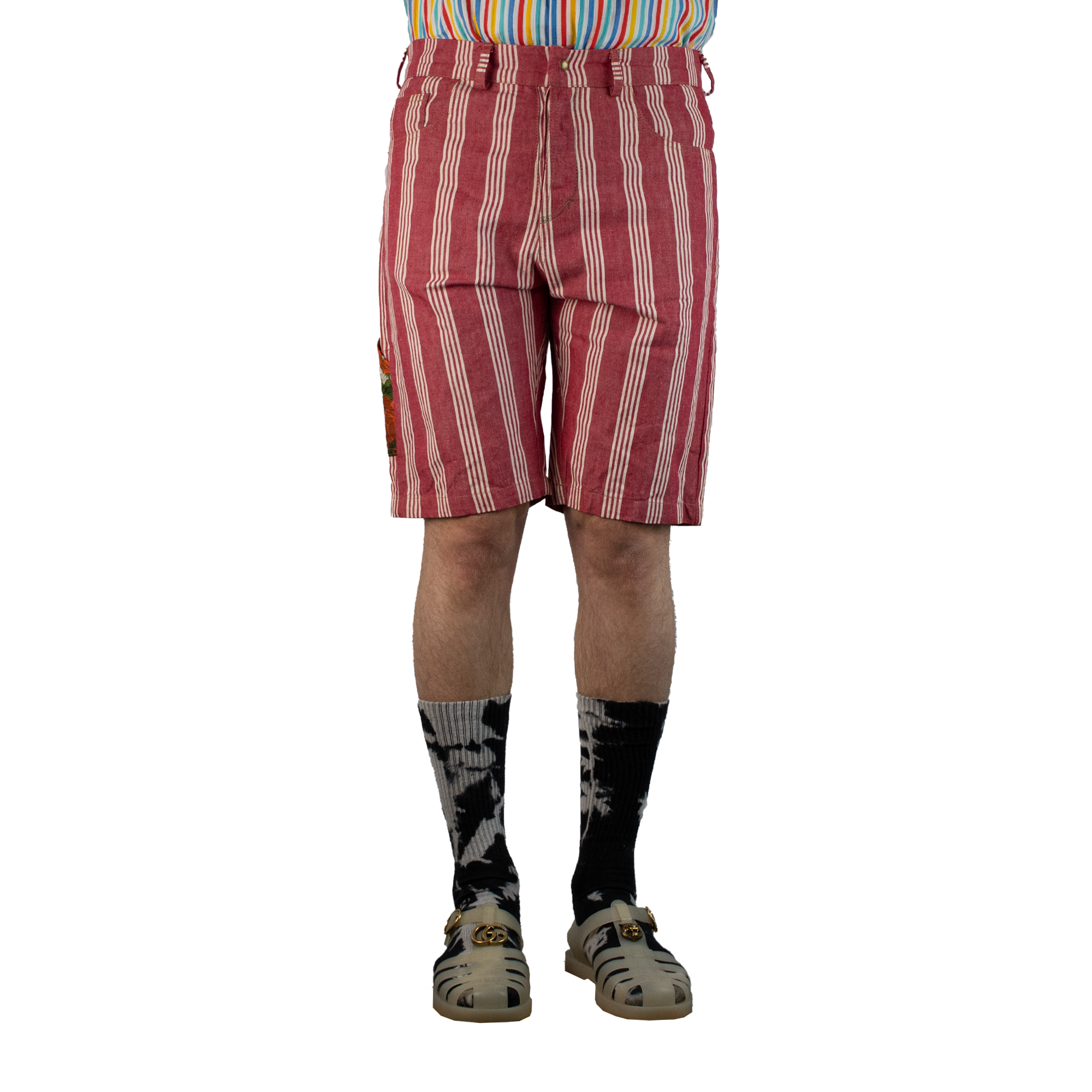White and Red Stripped Cotton Shorts - ANTON HOJDA | Official Site
